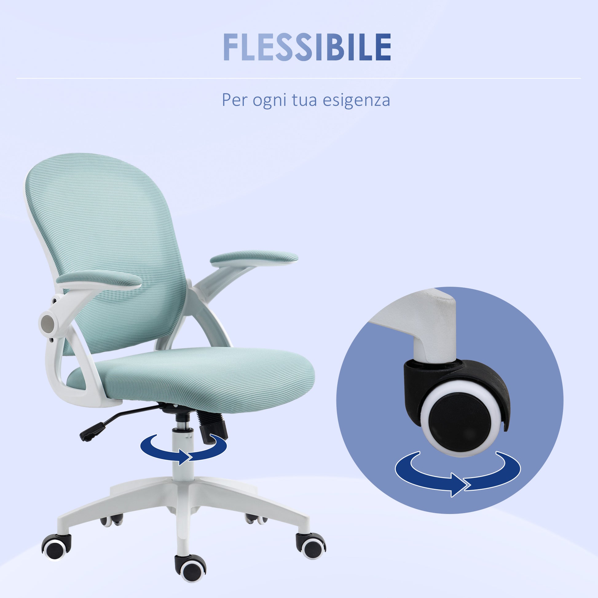 Ergonomic Office Chair with Mesh Backrest and Padded Seat, Adjustable Height, 65.5x61.5x88-97.5cm, Blue
