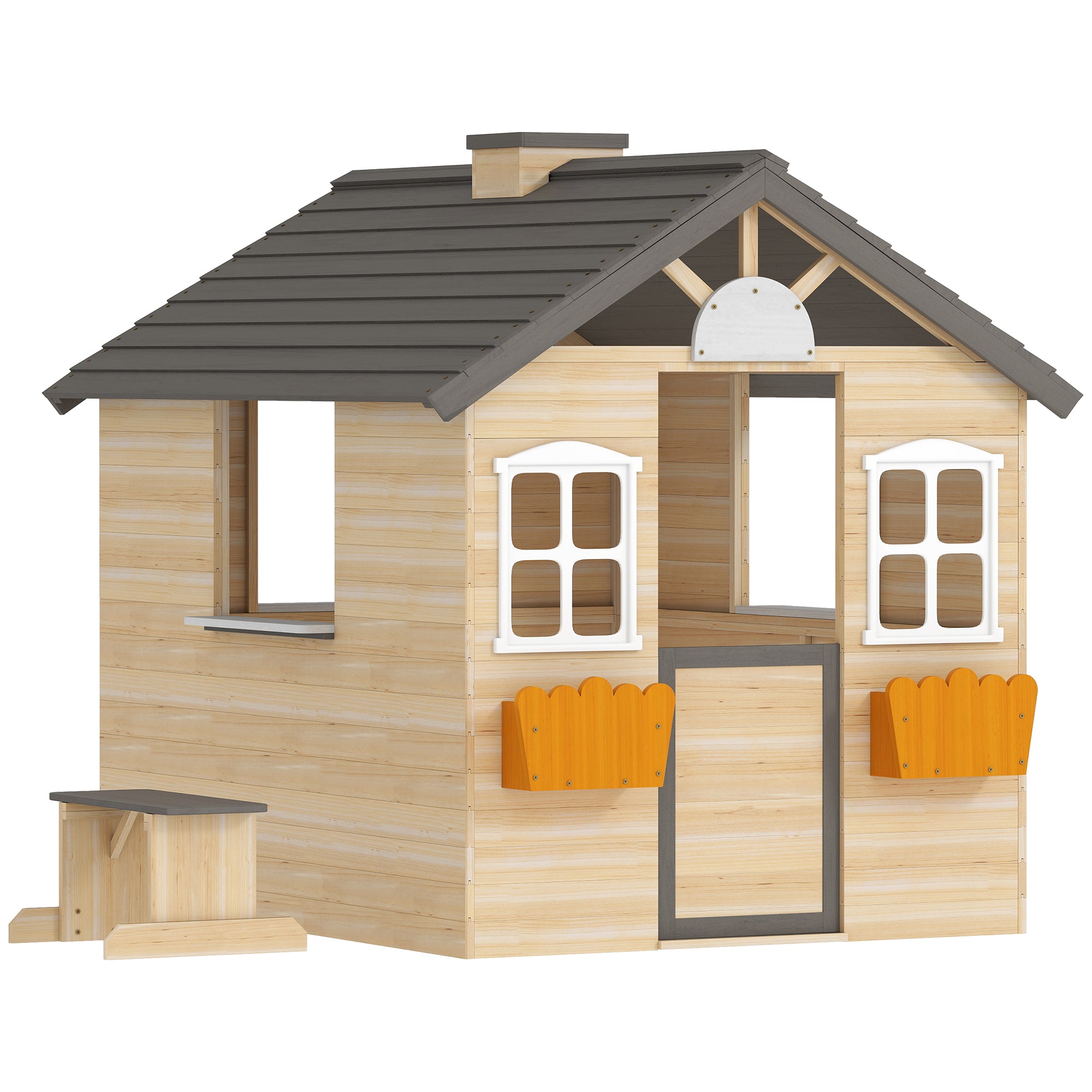 Playhouse for Kids Wooden Children's Playhouse with Window Mailbox Outdoor Garden Playhouse with Flower Pot Rack Wooden Playhouse for 3-7 Years Pine Wood Natural 113 x 94 x 134.5 cm