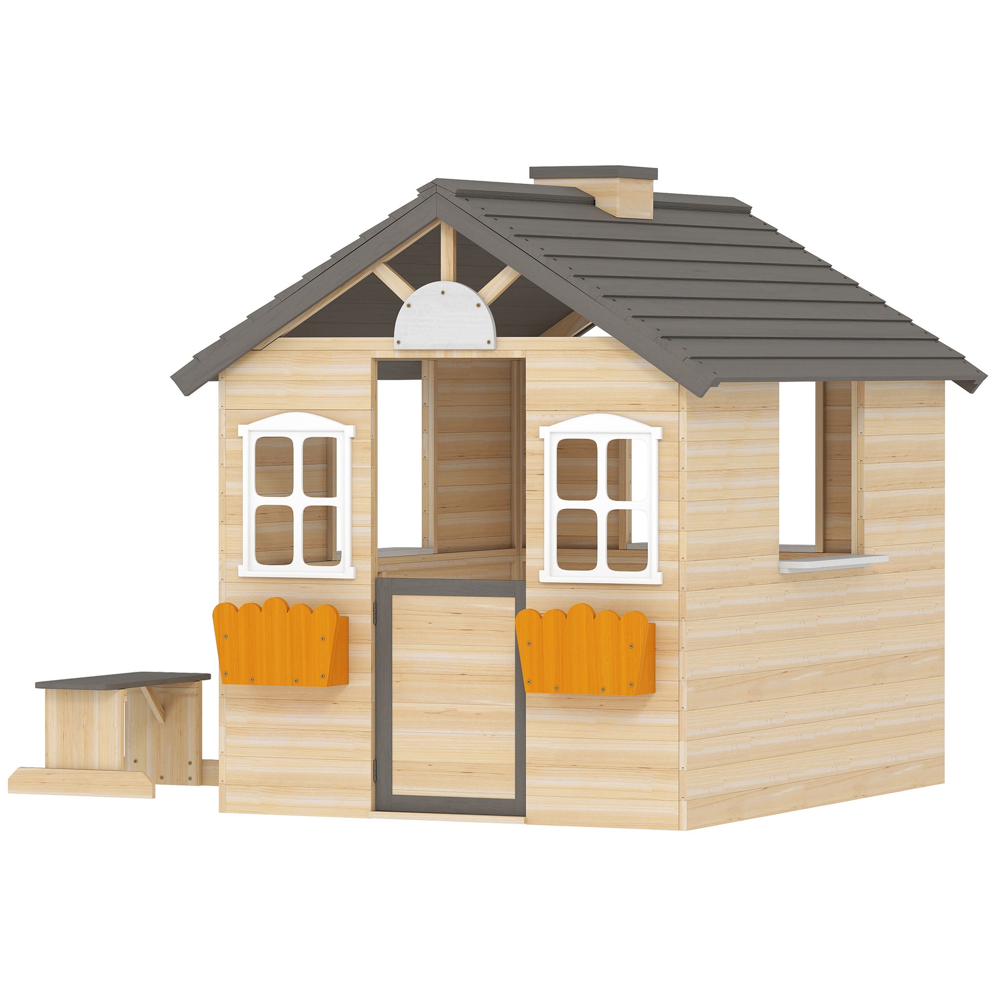 Playhouse for Kids Wooden Children's Playhouse with Window Mailbox Outdoor Garden Playhouse with Flower Pot Rack Wooden Playhouse for 3-7 Years Pine Wood Natural 113 x 94 x 134.5 cm