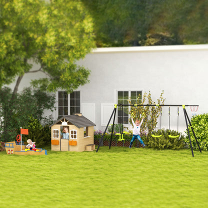 Playhouse for Kids Wooden Children's Playhouse with Window Mailbox Outdoor Garden Playhouse with Flower Pot Rack Wooden Playhouse for 3-7 Years Pine Wood Natural 113 x 94 x 134.5 cm