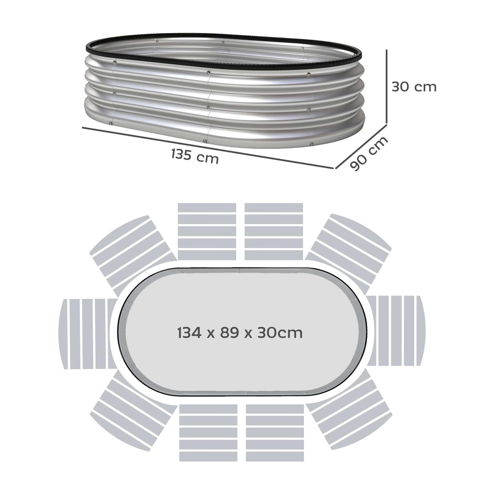 Metal Raised Beds Set of 2, 53.1 x 35.4 x 11.8 in — Oval Open-Bottom Planters with Rubber Safety Rim, Gloves Included, Modular Garden Planter for Vegetables, Fruits, Flowers, Herbs, Silver
