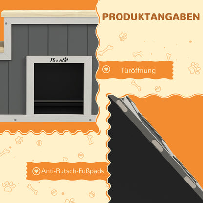 2-in-1 Dog Stairs, Cat Stairs with Cave, Pet Stairs with 3 Steps, Wooden Pet Ramp, Cat Ladder up to 8 kg Capacity, for Sofa, Bed, Natural, Gray