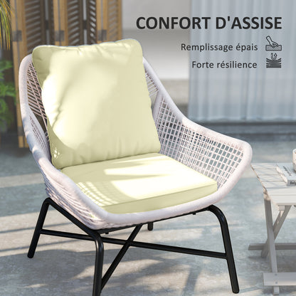 Set of 2 Seat Cushions with Backrest, Comfortable Breathable Seat and Back Cushion, Removable UV-Resistant Cover for Outdoor and Indoor, Cream