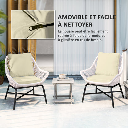 Set of 2 Seat Cushions with Backrest, Comfortable Breathable Seat and Back Cushion, Removable UV-Resistant Cover for Outdoor and Indoor, Cream