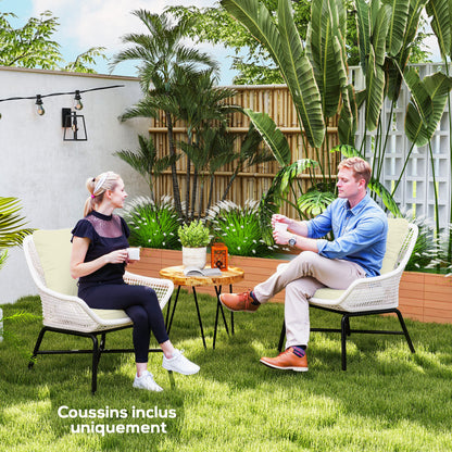 Set of 2 Seat Cushions with Backrest, Comfortable Breathable Seat and Back Cushion, Removable UV-Resistant Cover for Outdoor and Indoor, Cream