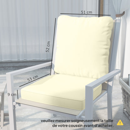 Set of 2 Seat Cushions with Backrest, Comfortable Breathable Seat and Back Cushion, Removable UV-Resistant Cover for Outdoor and Indoor, Cream