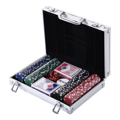 Poker Set 200 Poker Chips 2xCard Deck 5xDice 1xAluminum Case Poker Chip Set Jetons Aluminum+ Polystyrene 29.5x20.5x6.5 cm