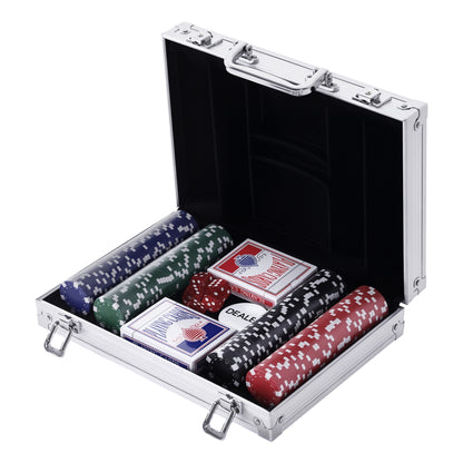 Poker Set 200 Poker Chips 2xCard Deck 5xDice 1xAluminum Case Poker Chip Set Jetons Aluminum+ Polystyrene 29.5x20.5x6.5 cm