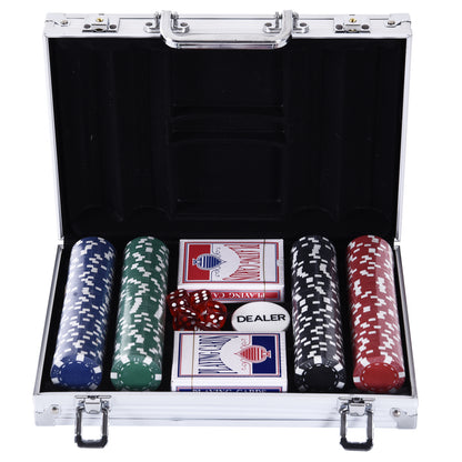 Poker Set 200 Poker Chips 2xCard Deck 5xDice 1xAluminum Case Poker Chip Set Jetons Aluminum+ Polystyrene 29.5x20.5x6.5 cm