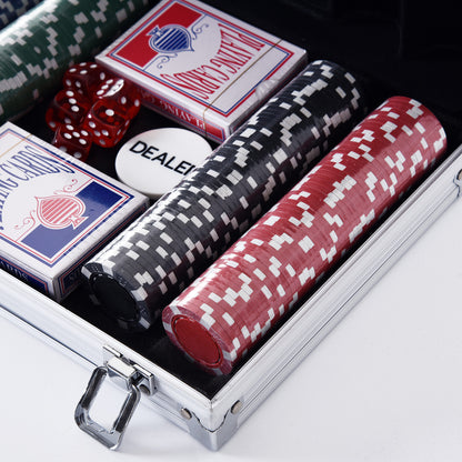 Poker Set 200 Poker Chips 2xCard Deck 5xDice 1xAluminum Case Poker Chip Set Jetons Aluminum+ Polystyrene 29.5x20.5x6.5 cm