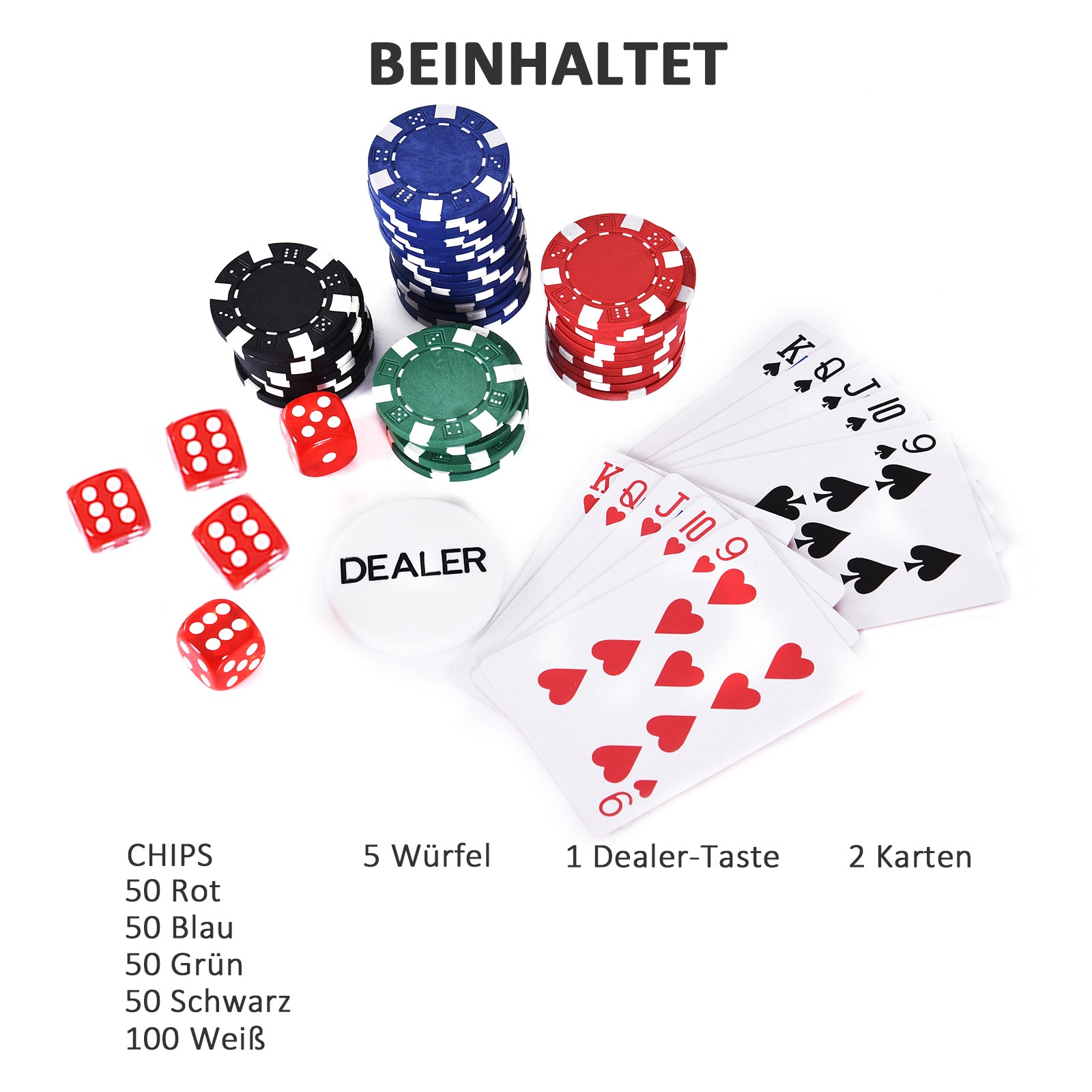 Poker Set 200 Poker Chips 2xCard Deck 5xDice 1xAluminum Case Poker Chip Set Jetons Aluminum+ Polystyrene 29.5x20.5x6.5 cm