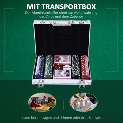 Poker Set 200 Poker Chips 2xCard Deck 5xDice 1xAluminum Case Poker Chip Set Jetons Aluminum+ Polystyrene 29.5x20.5x6.5 cm