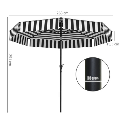 Patio Umbrella Ø263 cm Garden Umbrella with Adjustable Angle and Crank UV30+ Protection Sunshade for Patio Terrace Black and White