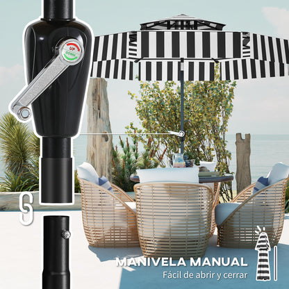 Patio Umbrella Ø263 cm Garden Umbrella with Adjustable Angle and Crank UV30+ Protection Sunshade for Patio Terrace Black and White