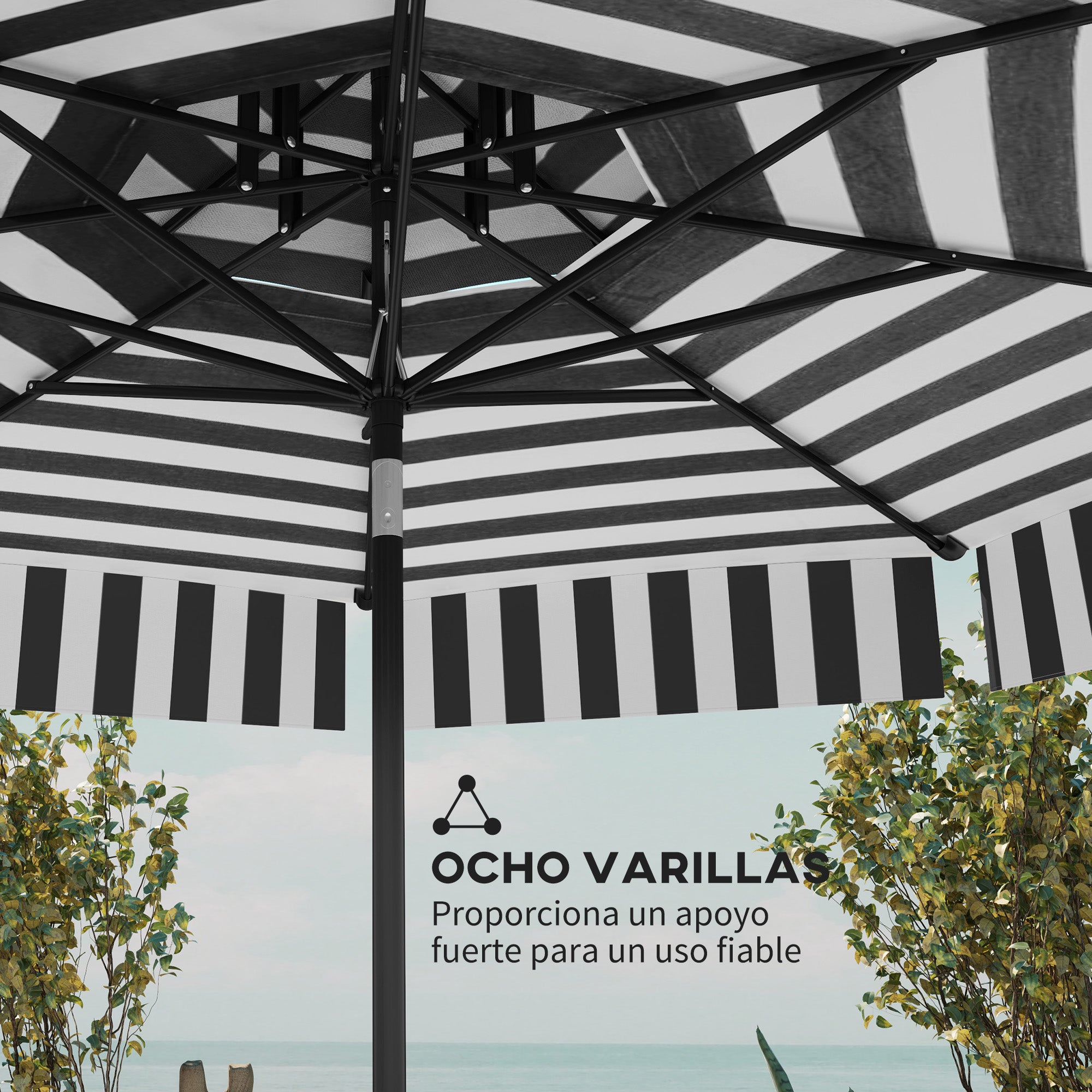 Patio Umbrella Ø263 cm Garden Umbrella with Adjustable Angle and Crank UV30+ Protection Sunshade for Patio Terrace Black and White
