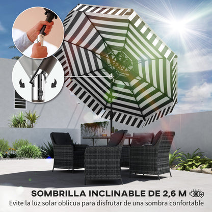 Patio Umbrella Ø263 cm Garden Umbrella with Adjustable Angle and Crank UV30+ Protection Sunshade for Patio Terrace Black and White