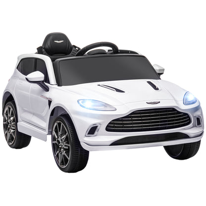 Electric Car for Kids Licensed Aston Martin DBX, 12V Electric Vehicle, with 2.4G Remote Control, LED Headlights, Music, Horn, Spring Suspension, for 3-6 years old, White