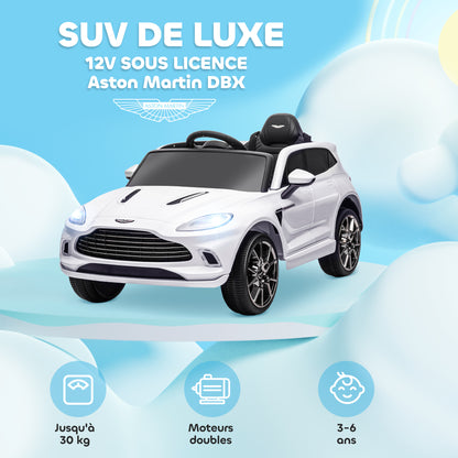 Electric Car for Kids Licensed Aston Martin DBX, 12V Electric Vehicle, with 2.4G Remote Control, LED Headlights, Music, Horn, Spring Suspension, for 3-6 years old, White