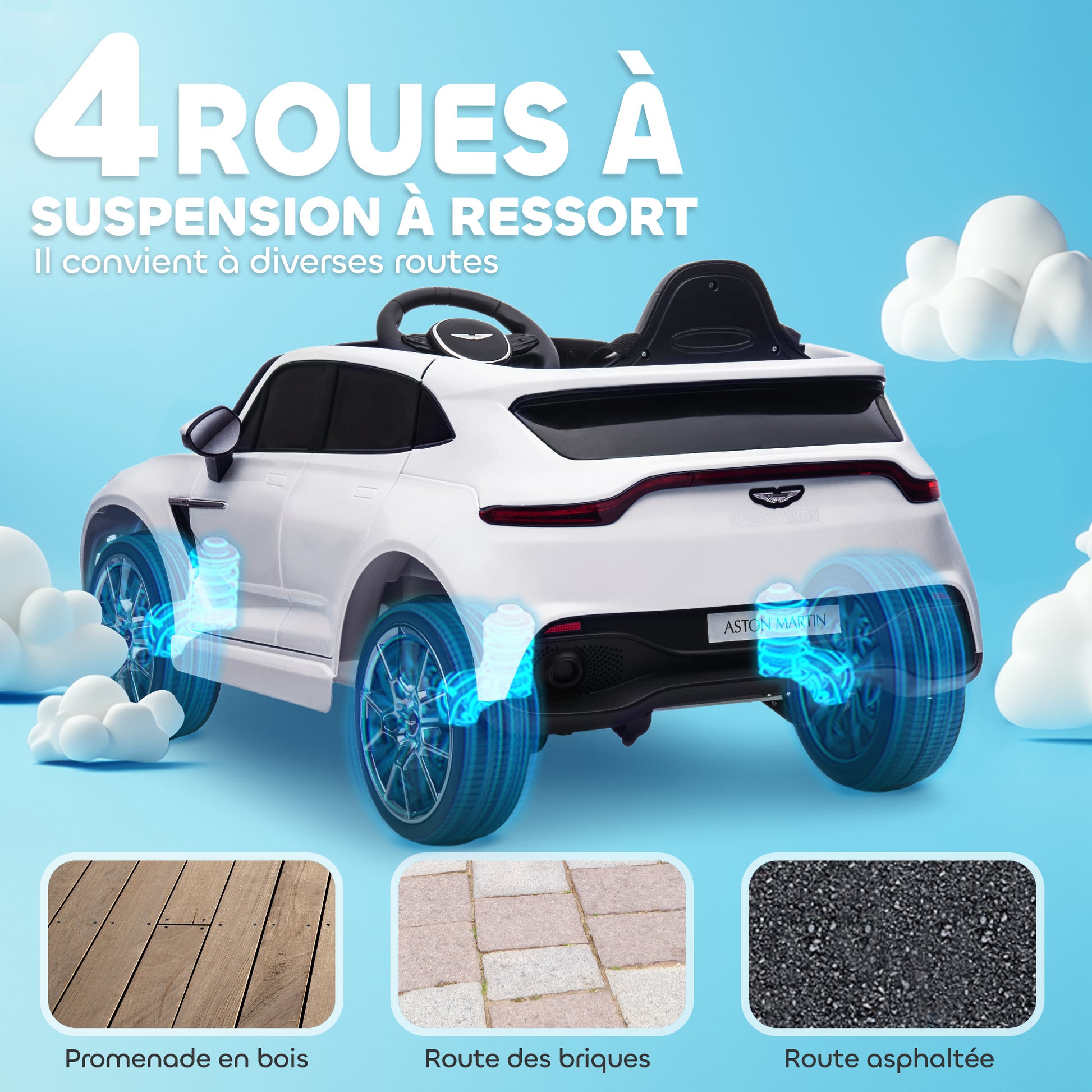 Electric Car for Kids Licensed Aston Martin DBX, 12V Electric Vehicle, with 2.4G Remote Control, LED Headlights, Music, Horn, Spring Suspension, for 3-6 years old, White