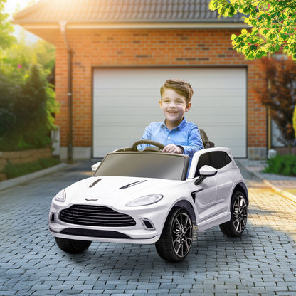 Electric Car for Kids Licensed Aston Martin DBX, 12V Electric Vehicle, with 2.4G Remote Control, LED Headlights, Music, Horn, Spring Suspension, for 3-6 years old, White
