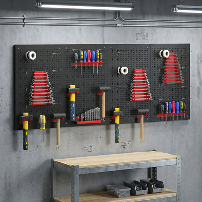 Wall-Mounted Pegboard Storage System, 4 x 23.6 x 15.7 in Panels, 38-Piece Garage Tool Organizer, Black/Red