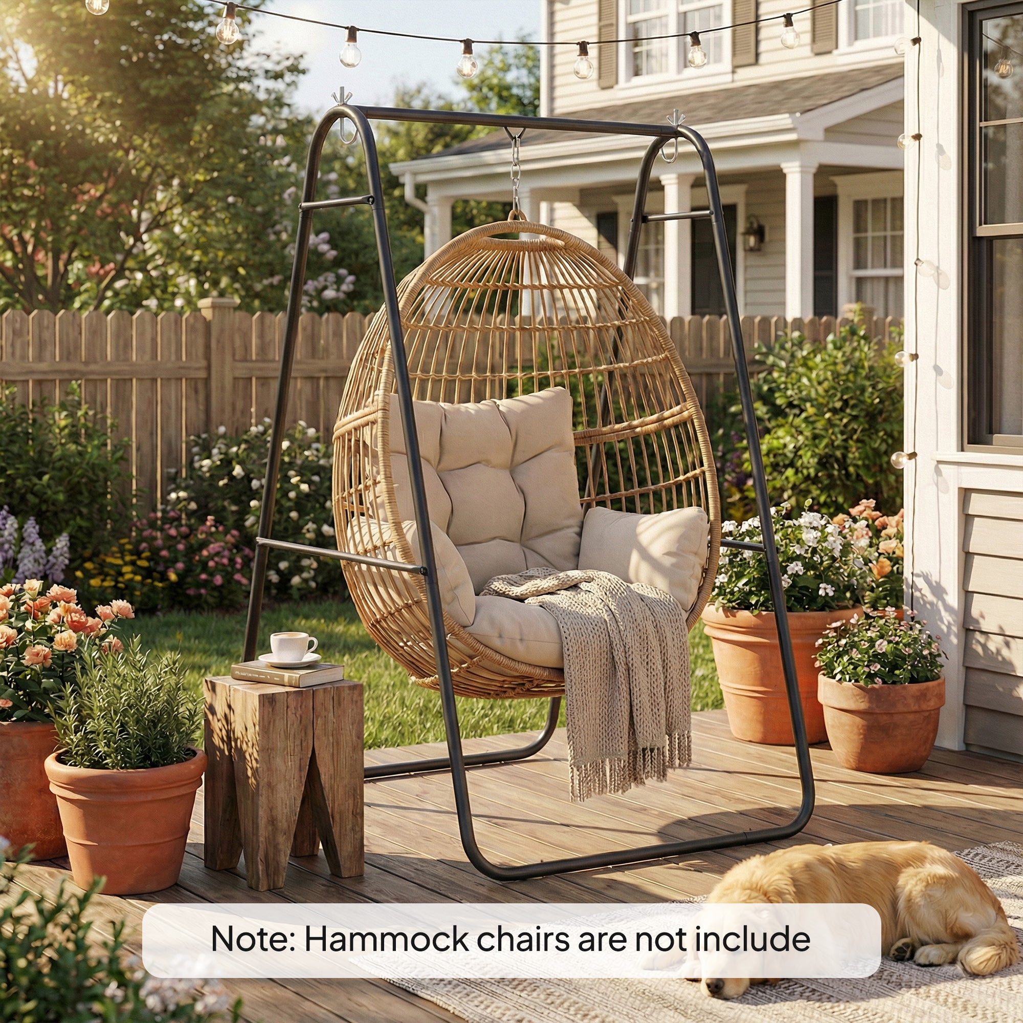 A-Frame Hanging Chair Stand — Steel Frame for Hanging Basket/Chair, Up to 150 kg (330 lb), Indoor & Outdoor, Black