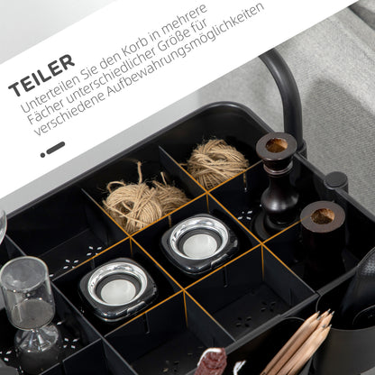 3-Tier Serving Cart with Handle, Rolling Kitchen Cart with Hooks and Storage Baskets, Multi-Purpose Cart for Kitchen, Office, Bathroom, Black