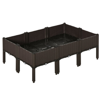 Raised Bed 6-piece Planter Box with Drain Holes Rattan-Look Planter DIY Brown 40 x 40 x 44 cm