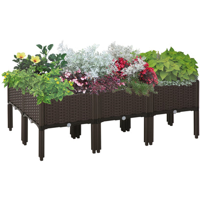 Raised Bed 6-piece Planter Box with Drain Holes Rattan-Look Planter DIY Brown 40 x 40 x 44 cm