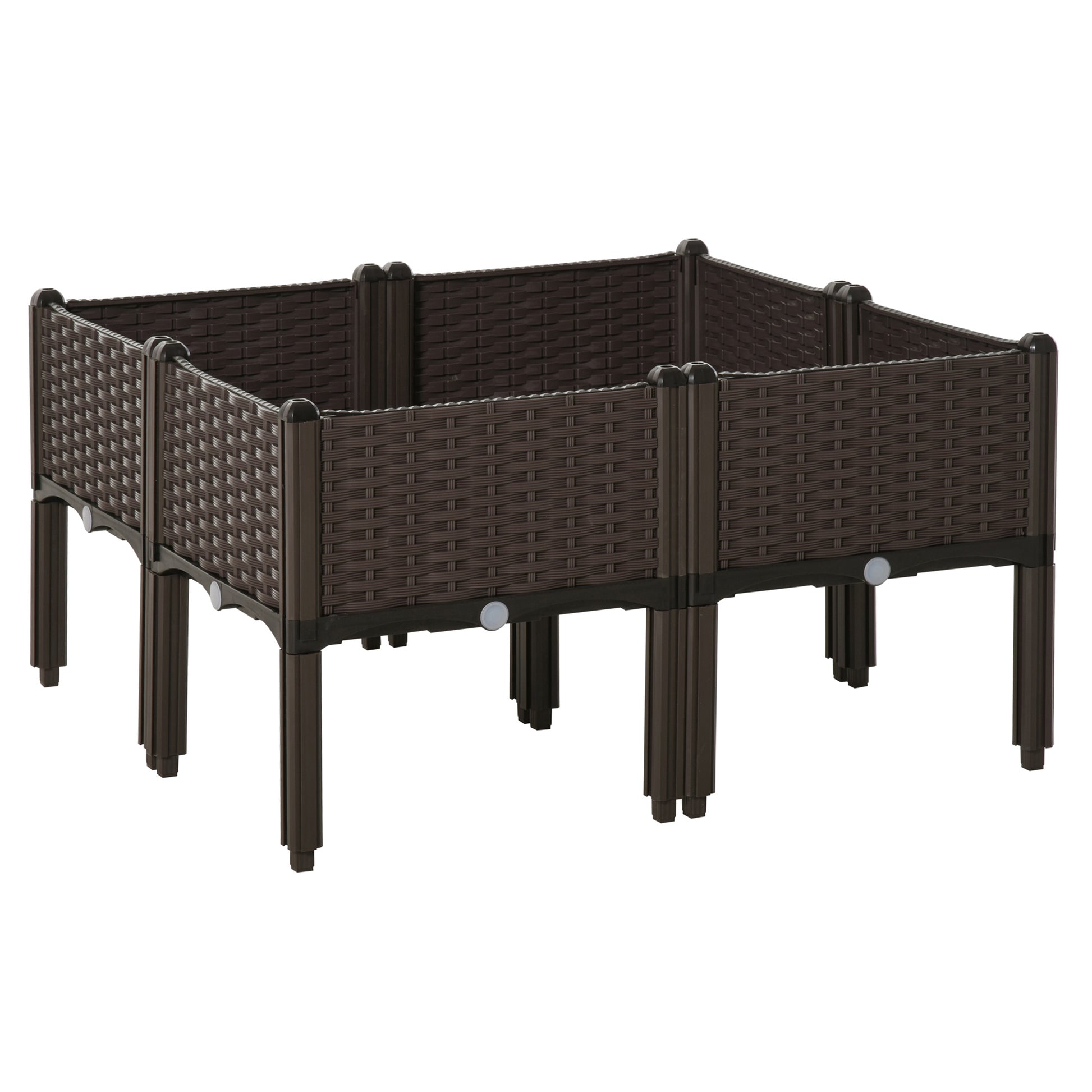 Raised Bed 6-piece Planter Box with Drain Holes Rattan-Look Planter DIY Brown 40 x 40 x 44 cm