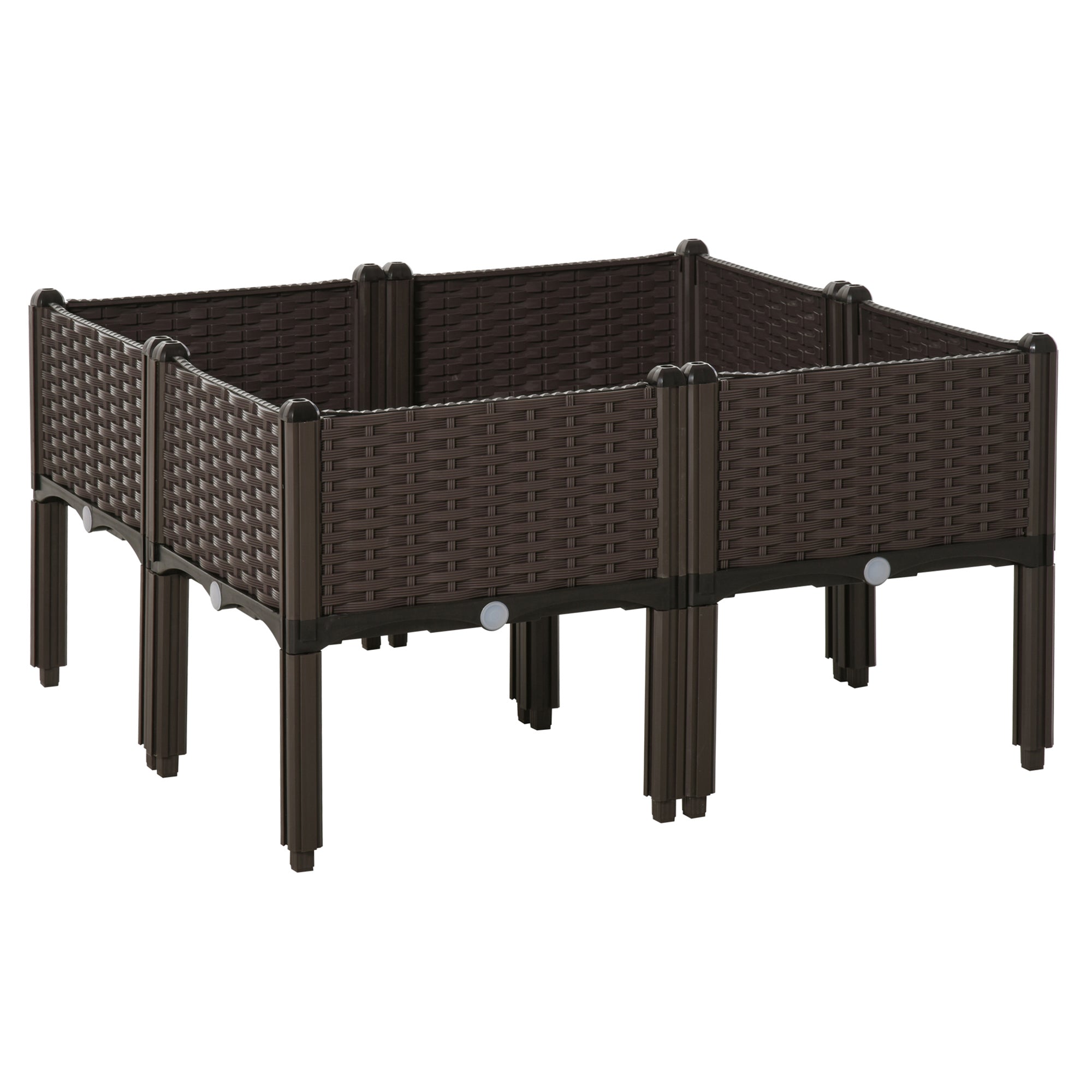 Raised Bed 6-piece Planter Box with Drain Holes Rattan-Look Planter DIY Brown 40 x 40 x 44 cm