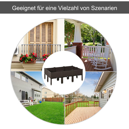 Raised Bed 6-piece Planter Box with Drain Holes Rattan-Look Planter DIY Brown 40 x 40 x 44 cm