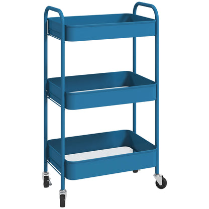 Utility Cart with Wheels 3 Baskets and Steel Frame for Living Room Bedroom Office Kitchen 45x30.6x79 cm Dark Blue