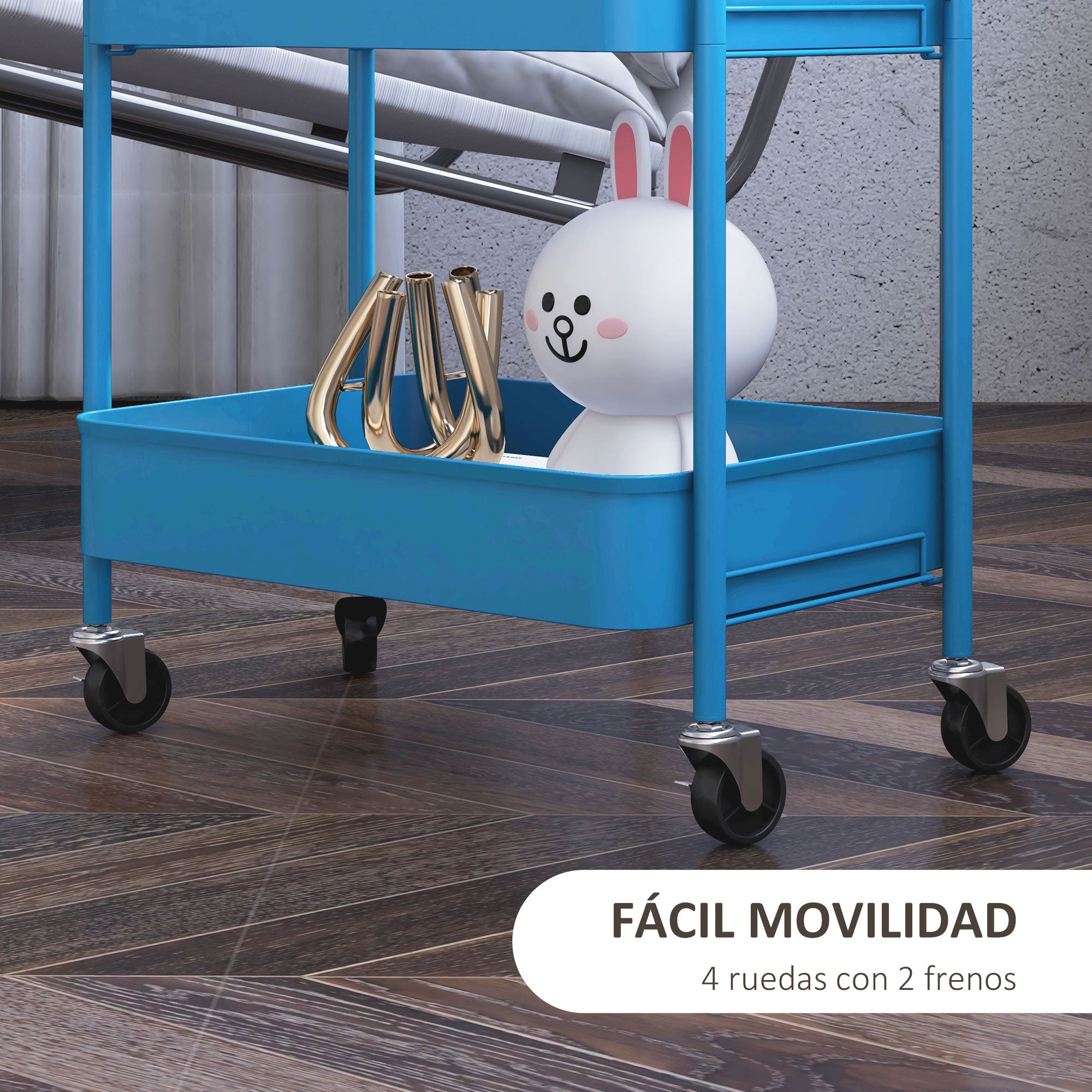 Utility Cart with Wheels 3 Baskets and Steel Frame for Living Room Bedroom Office Kitchen 45x30.6x79 cm Dark Blue
