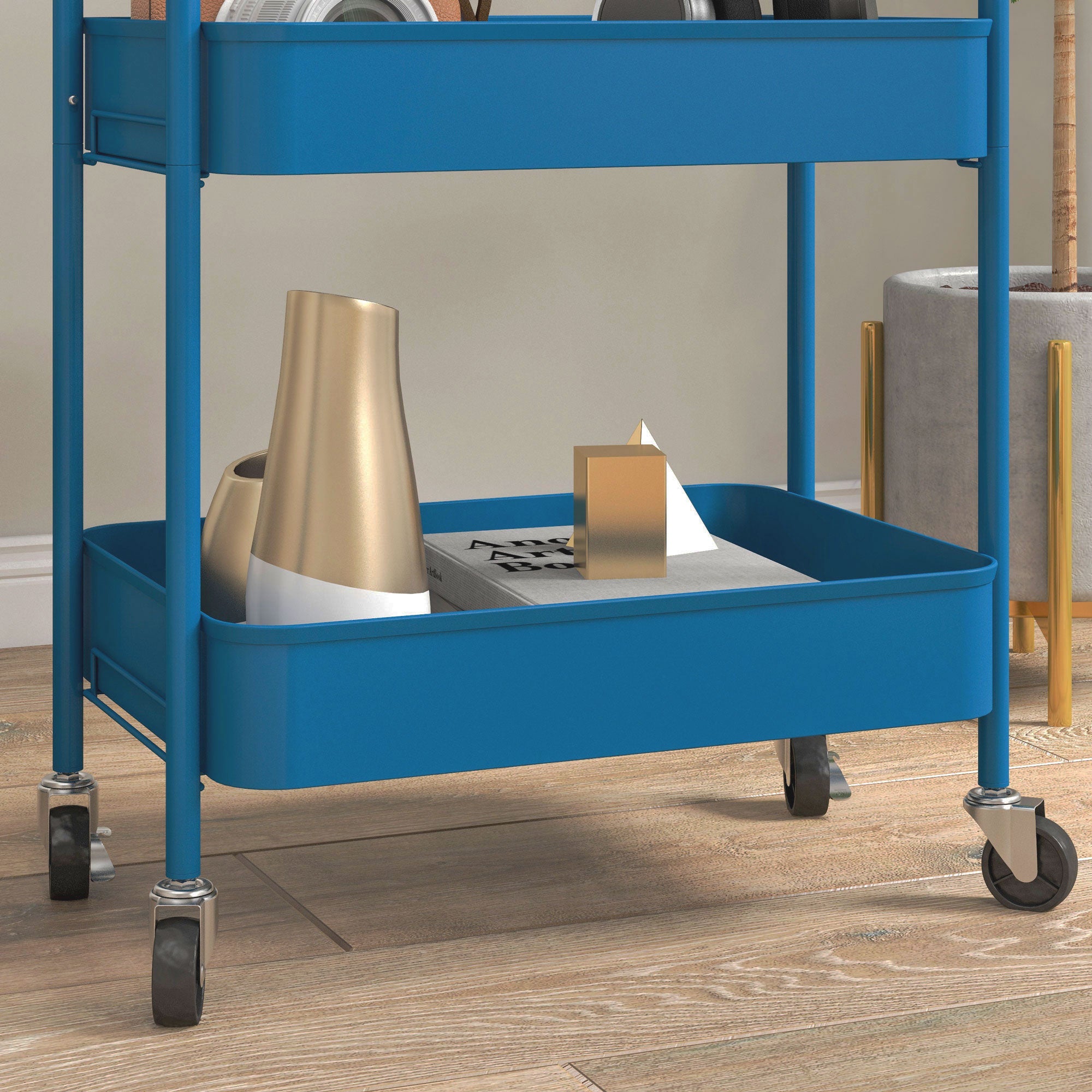 Utility Cart with Wheels 3 Baskets and Steel Frame for Living Room Bedroom Office Kitchen 45x30.6x79 cm Dark Blue
