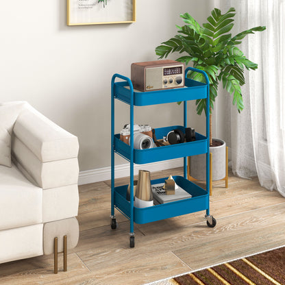 Utility Cart with Wheels 3 Baskets and Steel Frame for Living Room Bedroom Office Kitchen 45x30.6x79 cm Dark Blue