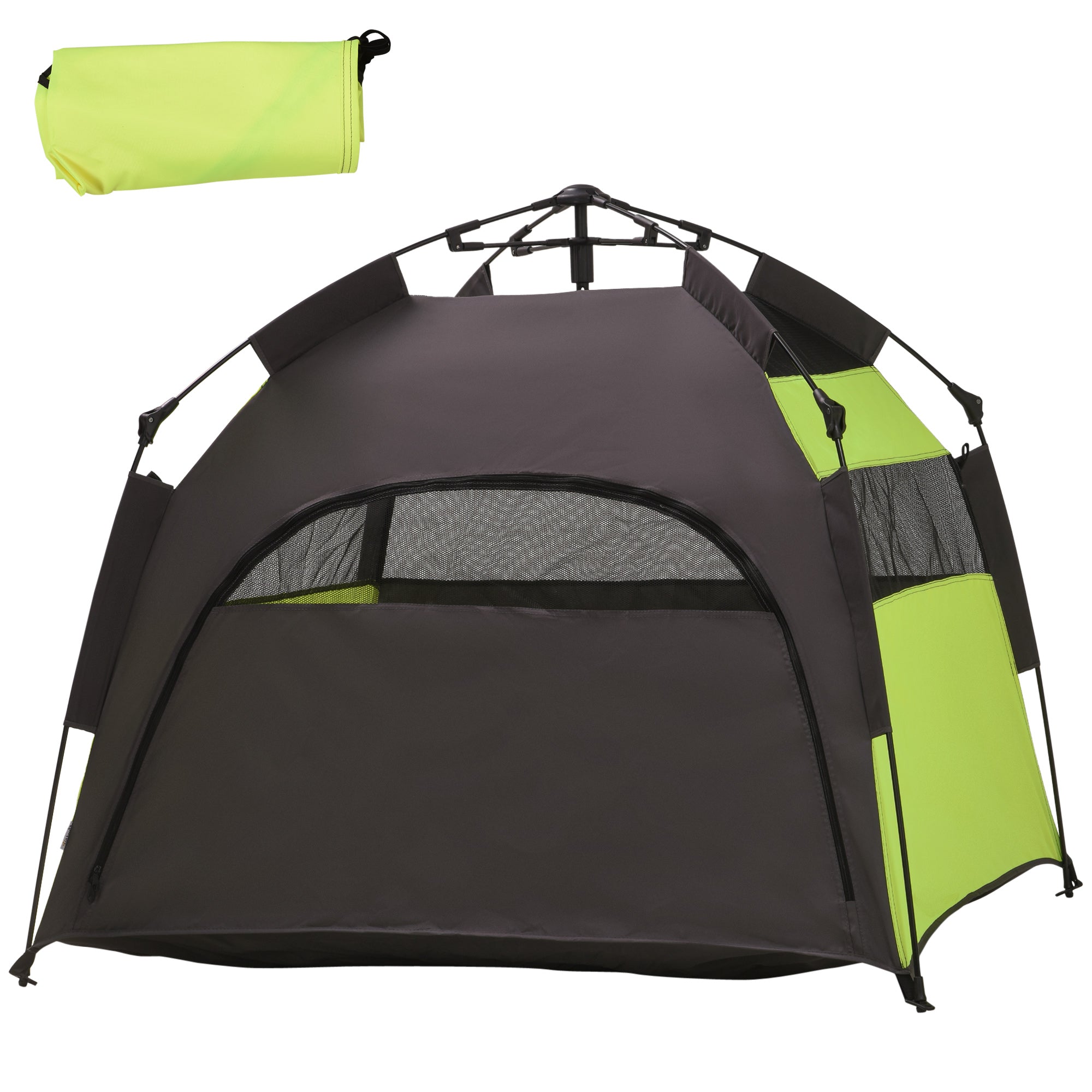 Pet Tent, Dog Tent, Outdoor Cat House, Dog House with Mesh Window, Dog Teepee Tent with Carry Bag, Sunshade for Backyard, Living Room, Green+Dark Gray