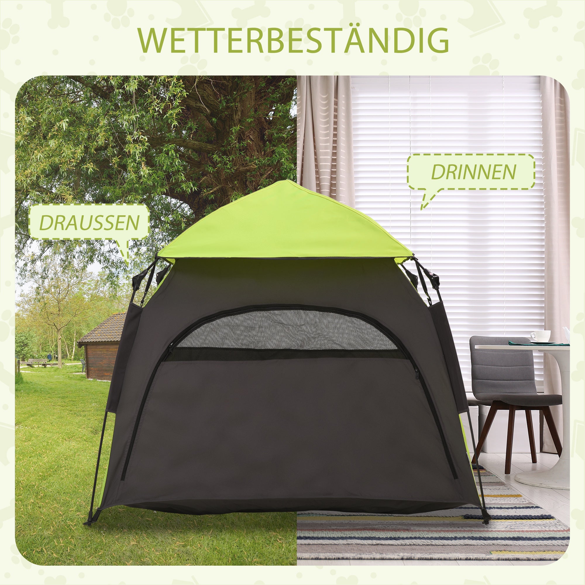 Pet Tent, Dog Tent, Outdoor Cat House, Dog House with Mesh Window, Dog Teepee Tent with Carry Bag, Sunshade for Backyard, Living Room, Green+Dark Gray