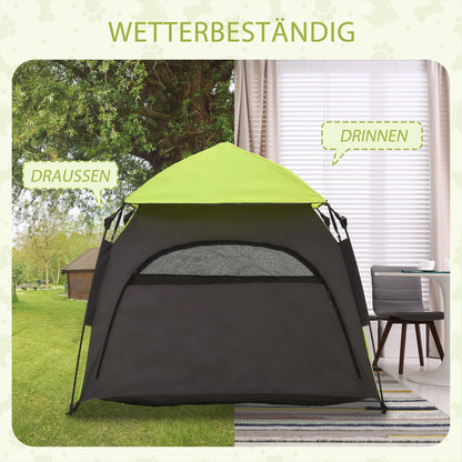 Pet Tent, Dog Tent, Outdoor Cat House, Dog House with Mesh Window, Dog Teepee Tent with Carry Bag, Sunshade for Backyard, Living Room, Green+Dark Gray