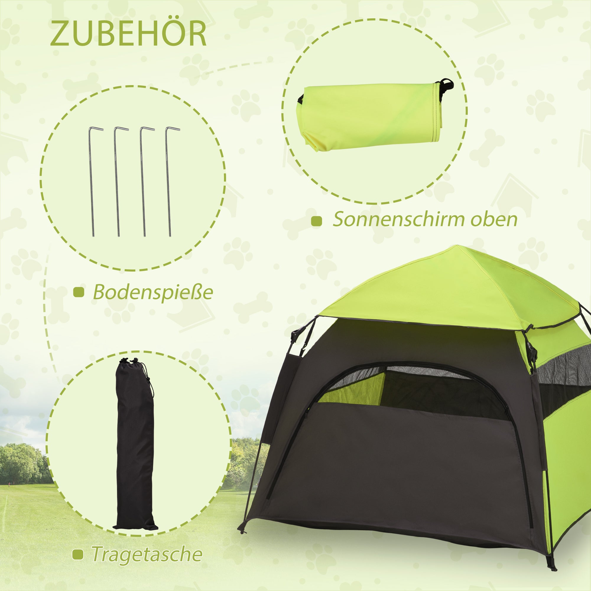 Pet Tent, Dog Tent, Outdoor Cat House, Dog House with Mesh Window, Dog Teepee Tent with Carry Bag, Sunshade for Backyard, Living Room, Green+Dark Gray
