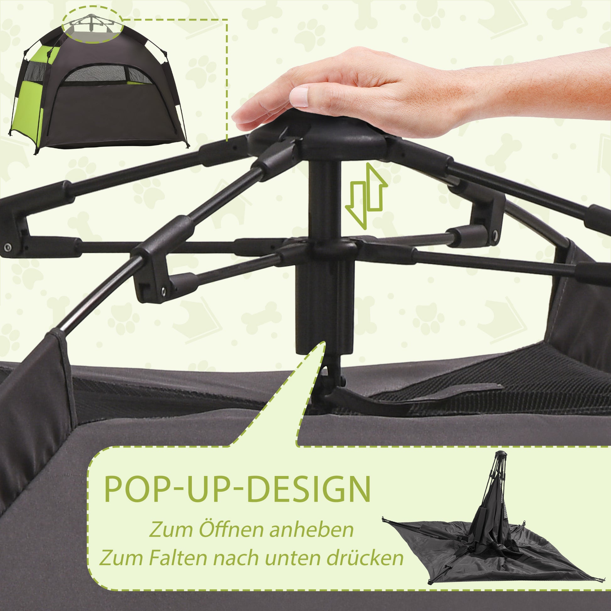 Pet Tent, Dog Tent, Outdoor Cat House, Dog House with Mesh Window, Dog Teepee Tent with Carry Bag, Sunshade for Backyard, Living Room, Green+Dark Gray