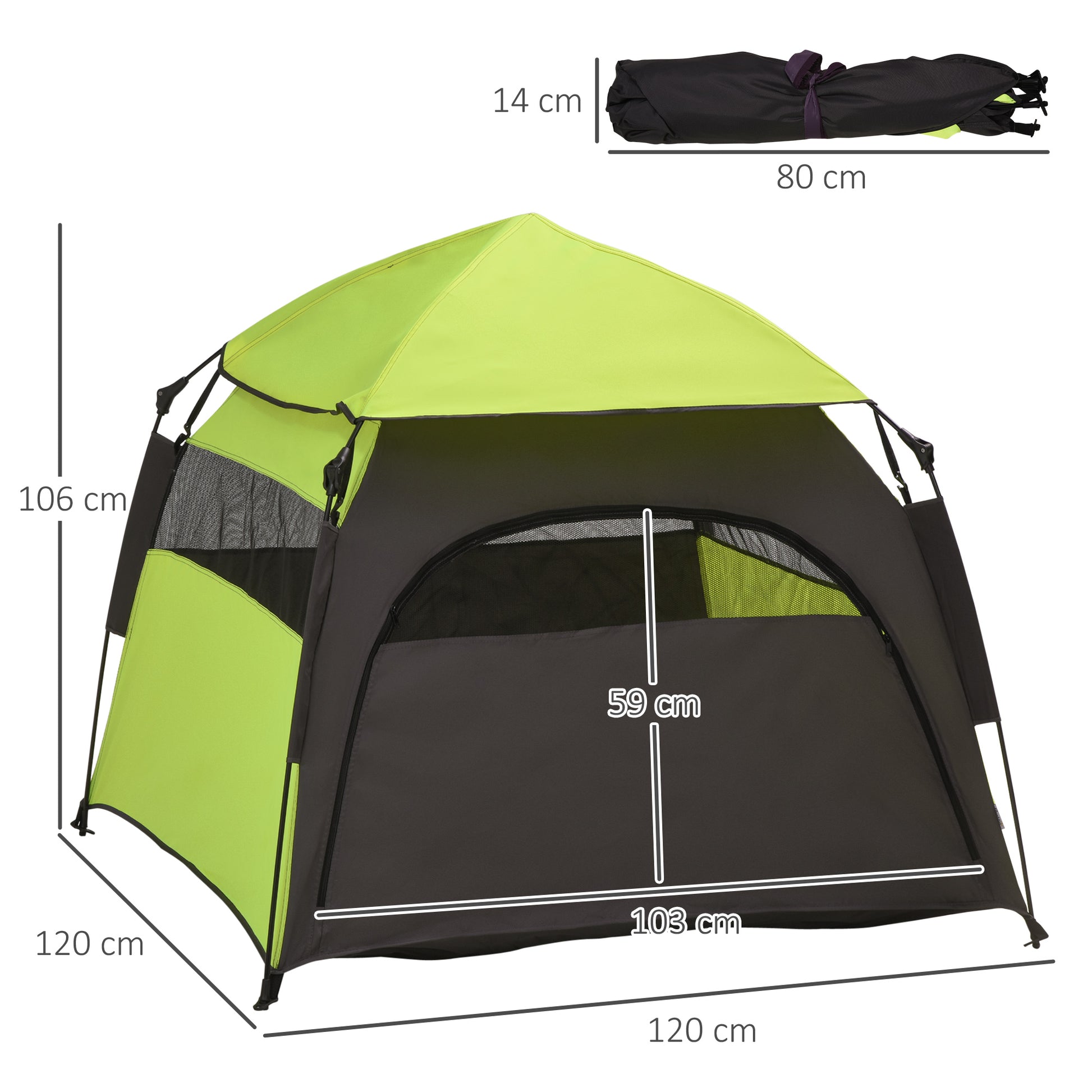 Pet Tent, Dog Tent, Outdoor Cat House, Dog House with Mesh Window, Dog Teepee Tent with Carry Bag, Sunshade for Backyard, Living Room, Green+Dark Gray