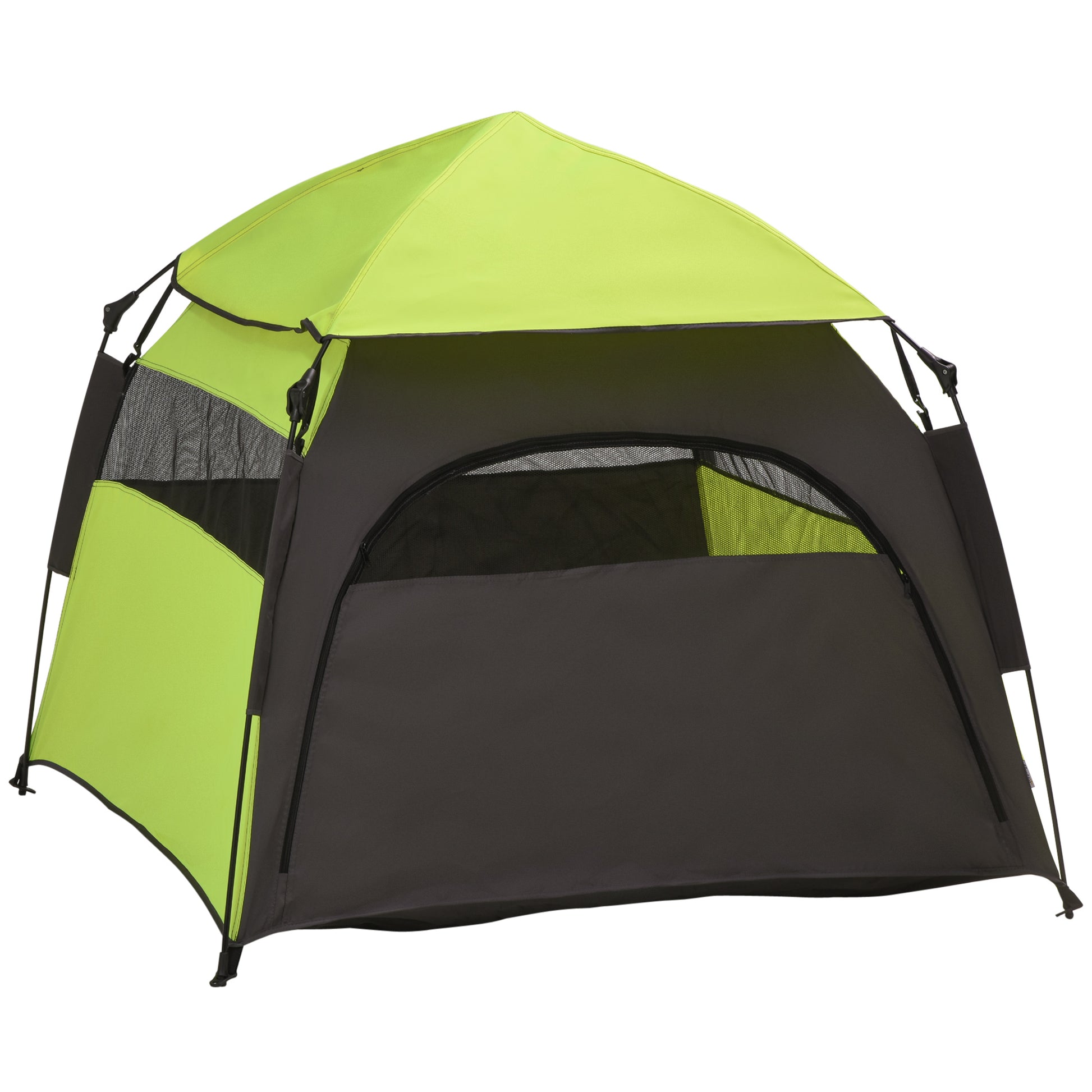 Pet Tent, Dog Tent, Outdoor Cat House, Dog House with Mesh Window, Dog Teepee Tent with Carry Bag, Sunshade for Backyard, Living Room, Green+Dark Gray