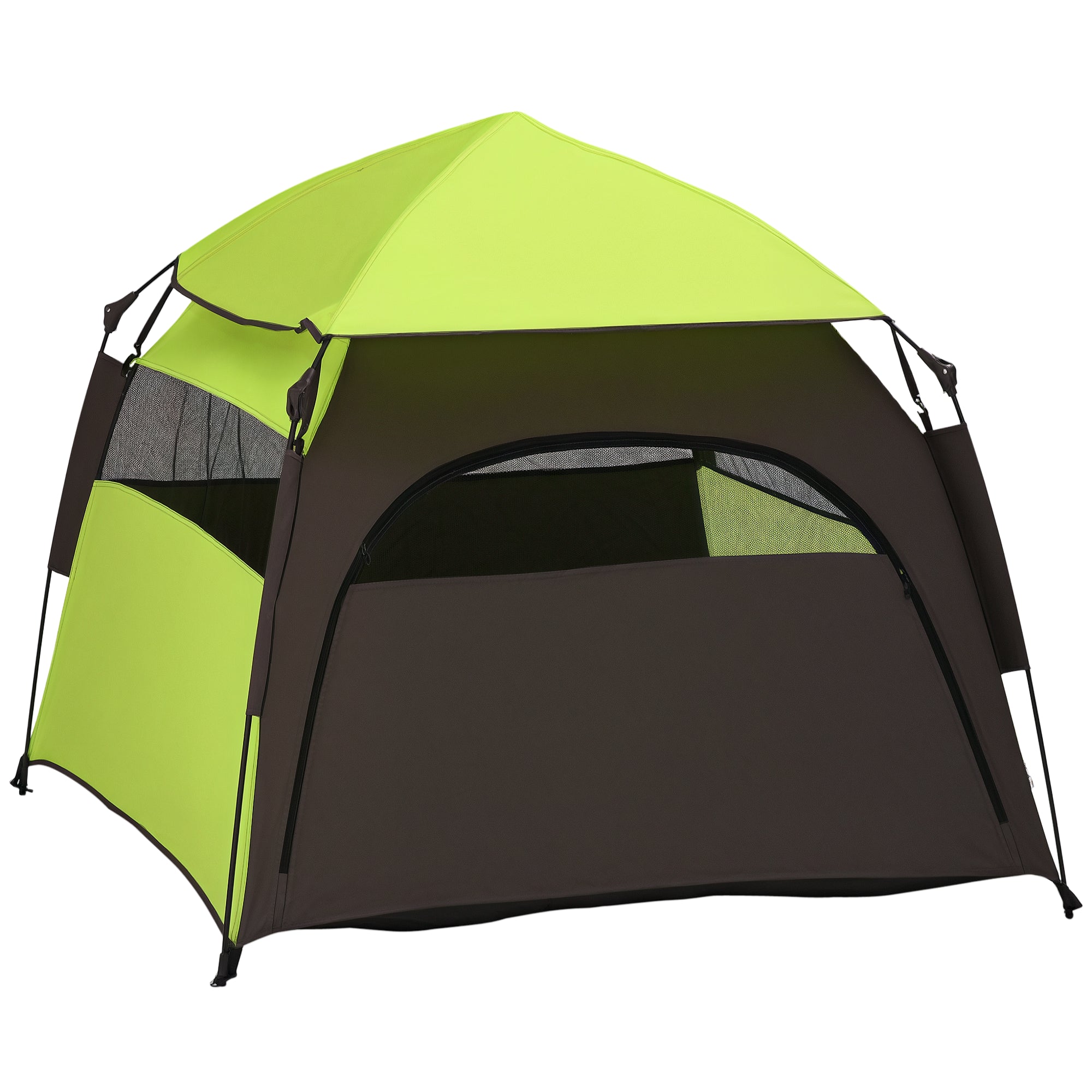 Pet Tent, Dog Tent, Outdoor Cat House, Dog House with Mesh Window, Dog Teepee Tent with Carry Bag, Sunshade for Backyard, Living Room, Green+Dark Gray