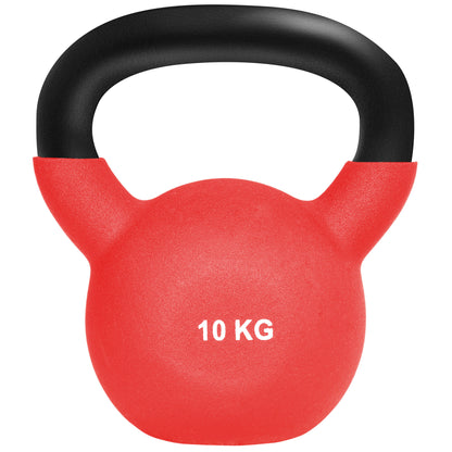 10 kg Cast Iron Kettlebell with Neoprene Coating and Wide Handle Dumbbell Weight Ball for Strength Training in Gym Home 19x12x22 cm Red