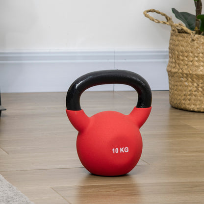 10 kg Cast Iron Kettlebell with Neoprene Coating and Wide Handle Dumbbell Weight Ball for Strength Training in Gym Home 19x12x22 cm Red