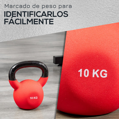 10 kg Cast Iron Kettlebell with Neoprene Coating and Wide Handle Dumbbell Weight Ball for Strength Training in Gym Home 19x12x22 cm Red