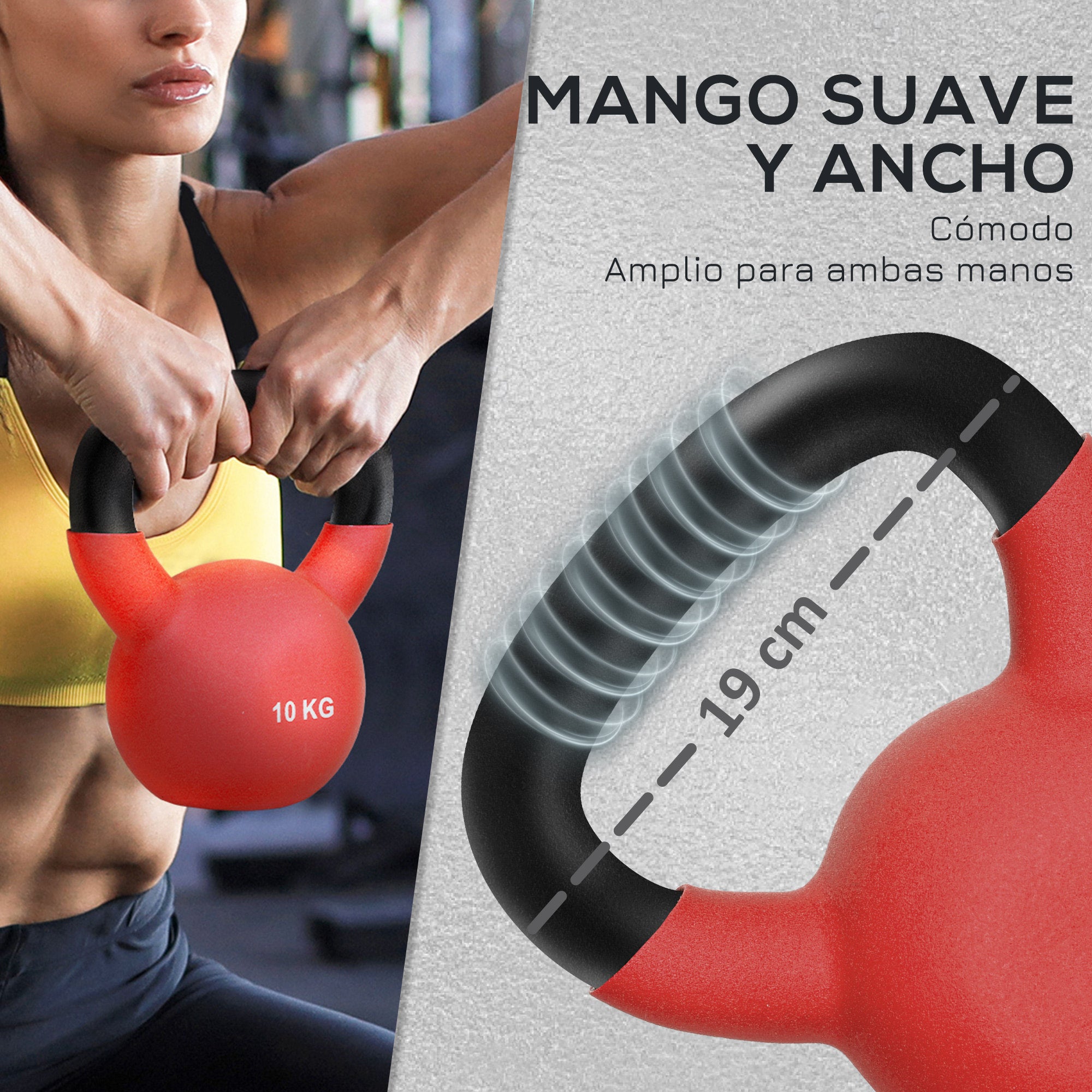 10 kg Cast Iron Kettlebell with Neoprene Coating and Wide Handle Dumbbell Weight Ball for Strength Training in Gym Home 19x12x22 cm Red