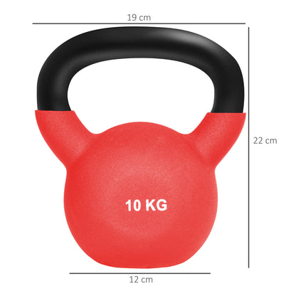 10 kg Cast Iron Kettlebell with Neoprene Coating and Wide Handle Dumbbell Weight Ball for Strength Training in Gym Home 19x12x22 cm Red