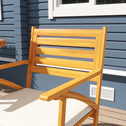 3-Piece Pine Wood Garden Set, Outdoor Set with Round Table Ø68x78 cm and 2 Chairs 55x52x87.5 cm with Cushions, Brown and Cream